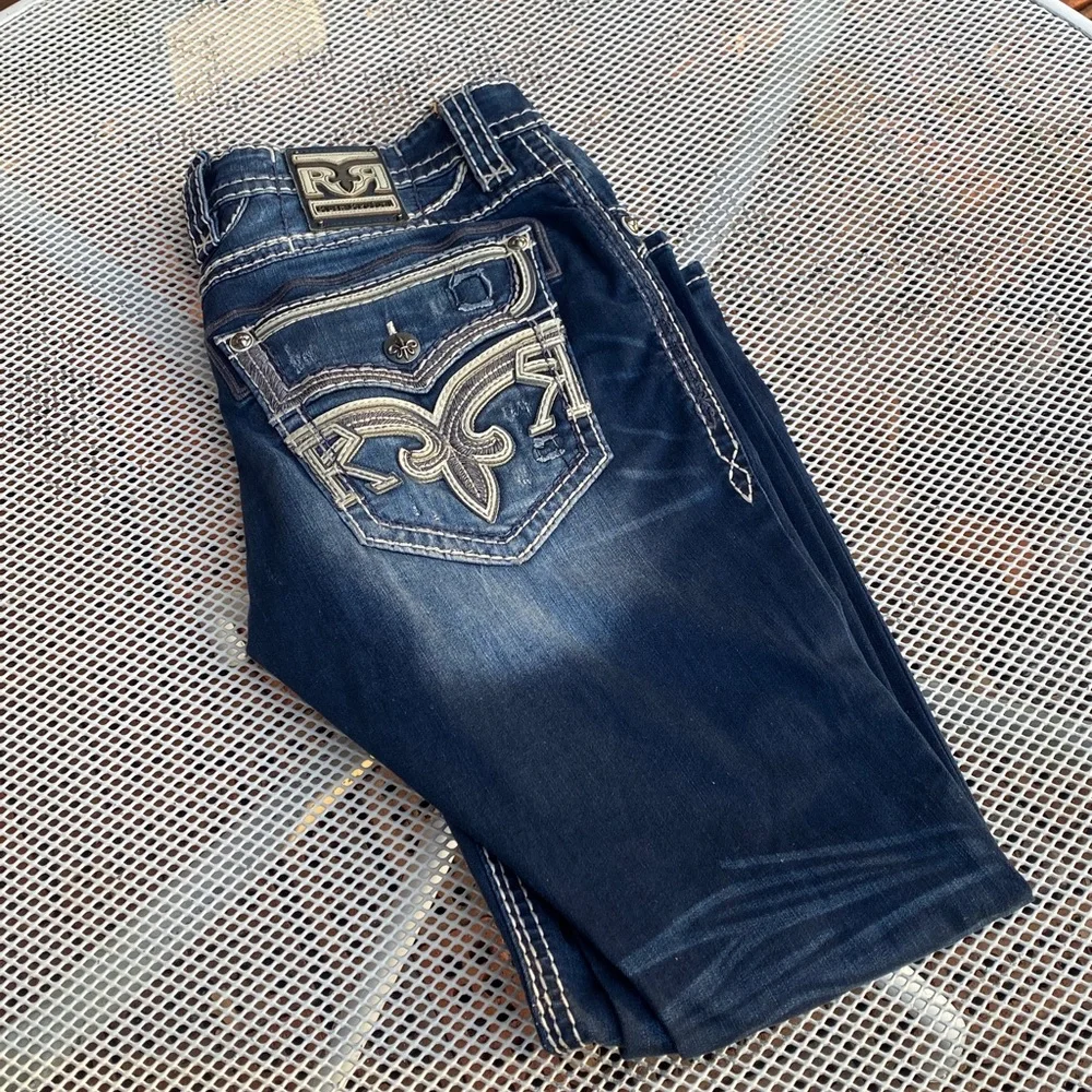 Rock Revival Blue Denim Jeans Elmwood boot size 34 - Picture 3 of 14